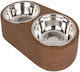 Present Time Metallic Bowl Food & Water for Dog & Cat with Base in Brown Color 2pcs