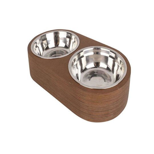 Present Time Metallic Bowl Food & Water for Dog & Cat with Base in Brown Color 2pcs