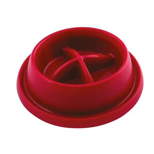 Nobleza Plastic Food and Water Bowl Slow Feeder for Dog and Cat 21.5cm in Red Color