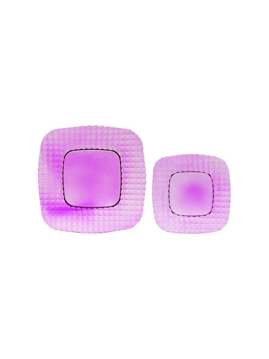 Plate Desert Square Glass Pink 7pcs