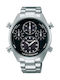 Seiko Ανδρικό Ρολόι 42mm Χρονογράφος Solar με Ασημί Μεταλλικό Μπρασελέ