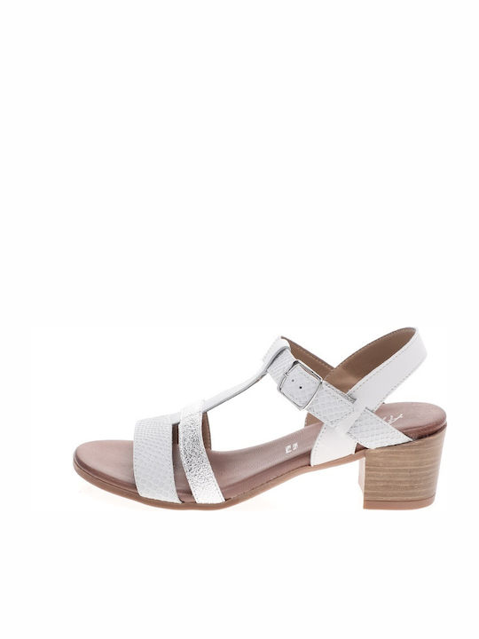 Arianna Leather Women's Sandals with Ankle Strap White with Chunky Medium Heel