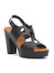 Raquel Perez Leather Women's Sandals Black with Chunky High Heel