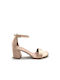 Beatris Fabric Women's Sandals with Ankle Strap Beige 1588