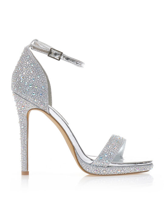 Sandalen aus Lackleder mit Strass Silber