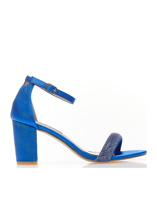 Tsoukalas Stoff Sandalen mit Strass Blau