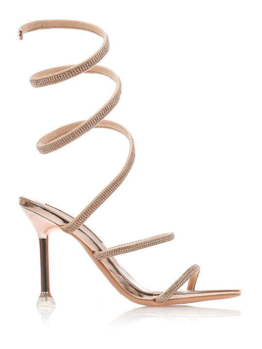 Sandalen aus Lackleder mit Strass Bronze