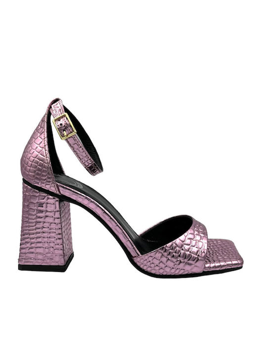 Bacali Collection Leather Women's Sandals with Ankle Strap Pink