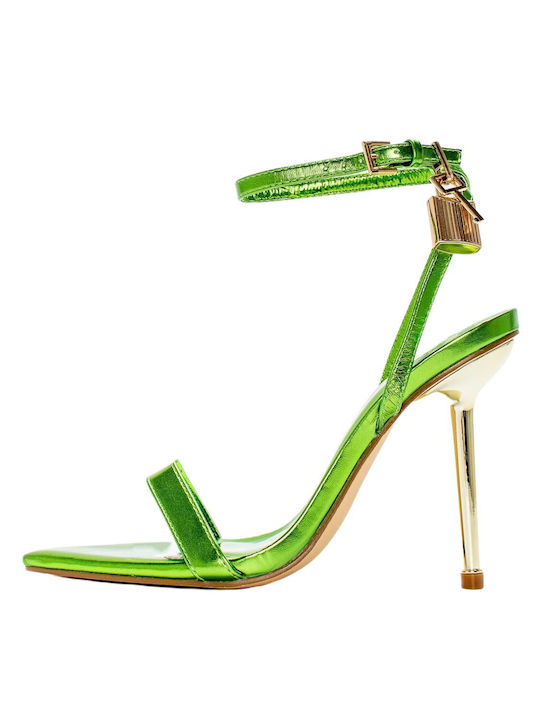Diamantique Women's Sandals Green with Thin High Heel