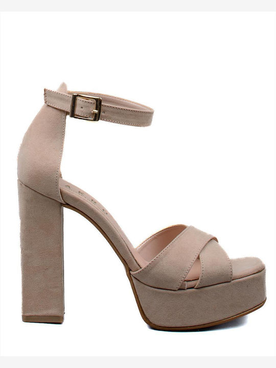 Zakro Collection Suede Women's Sandals with Ankle Strap Pink