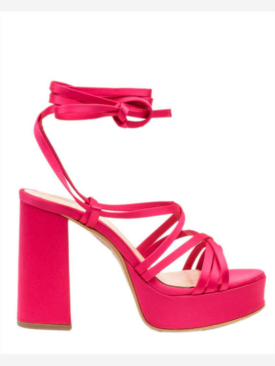 Zakro Collection Platform Leather Women's Sandals with Laces Fuchsia