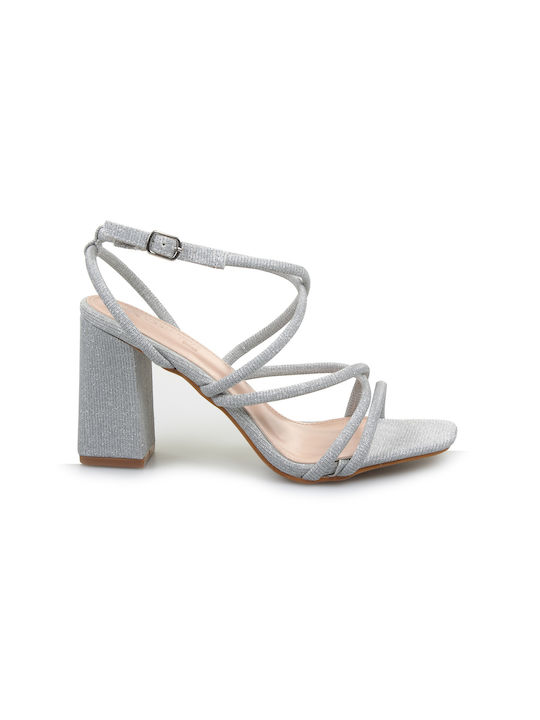 Fshoes Women's Sandals Silver with Chunky High Heel