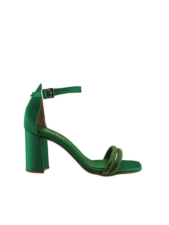 Lady Shoes Fabric Women's Sandals with Ankle Strap Green