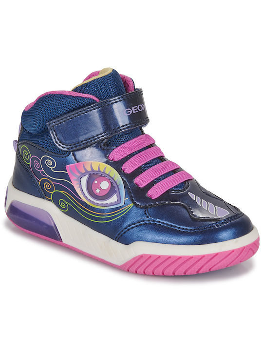 Geox Kids High Sneakers for Girls with Laces & Strap Blue