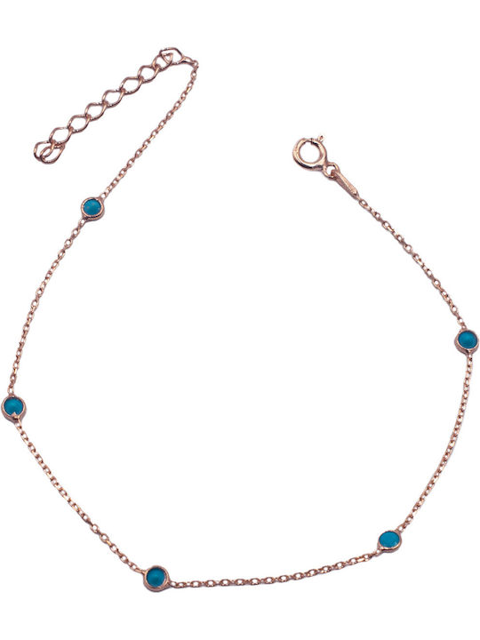 Poco Loco Vergoldete Fußkette aus Silber Hellblau 23cm