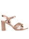 Famous Shoes Synthetic Leather Women's Sandals Champagne with Chunky High Heel
