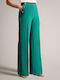Women's High-waisted Fabric Trousers in Wide Line Green