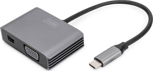 Digitus Converter USB-C male to VGA / mini DisplayPort female Gray 1pcs DA-70825