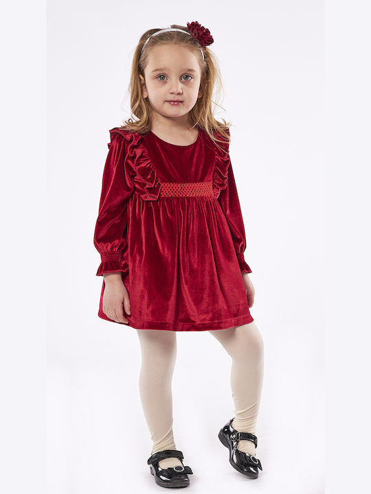 Εβίτα Παιδικό Φόρεμα Βελούδινο Μακρυμάνικο Κόκκινο