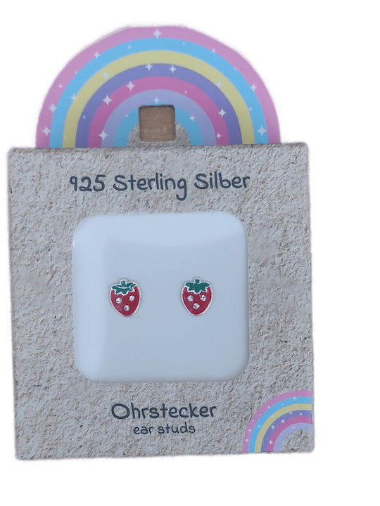 BB Klostermann Kids Earrings Studs from Silver Strawberry - Red