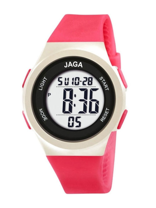 Jaga Ψηφιακό Ανδρικό Ρολόι 38mm Μπαταρίας με Ροζ Καουτσούκ Λουράκι