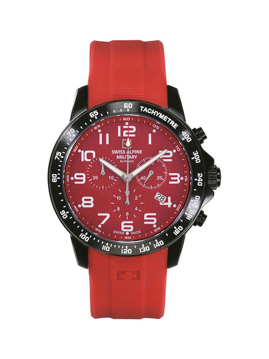 Swiss Alpine Military by Grovana Watch Chronograph Battery with Red Rubber Strap