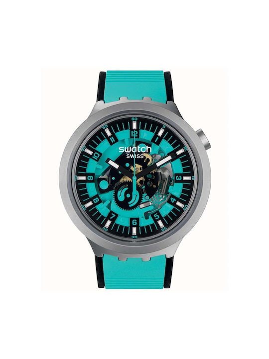 Swatch Ρολόι Μπαταρίας με Πράσινο Καουτσούκ Λουράκι