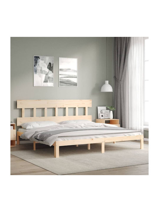 Κρεβάτι King Size από Μασίφ Ξύλο Φυσικό με Τάβλες για Στρώμα 180x200cm