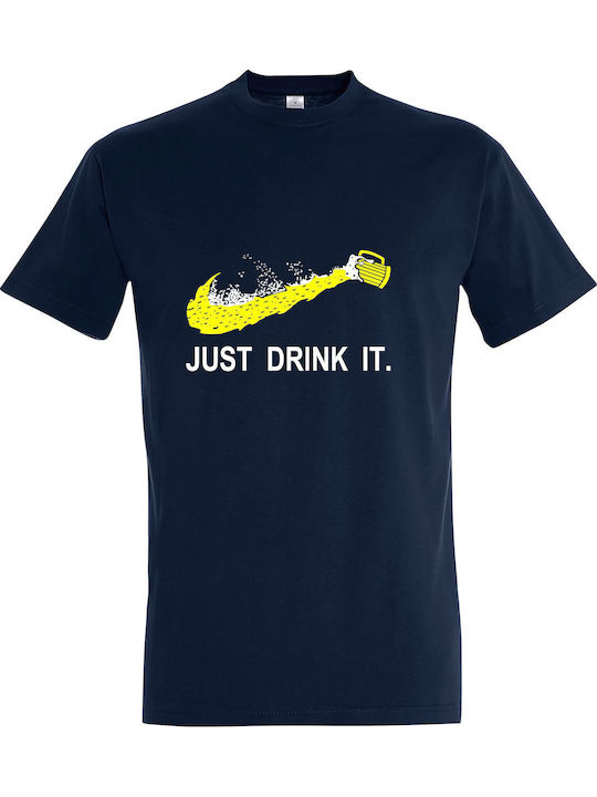 Just Drink It Beer Lover T-shirt Μπλε Βαμβακερό