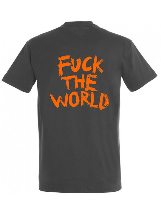 T-shirt Fuck World σε Γκρι χρώμα