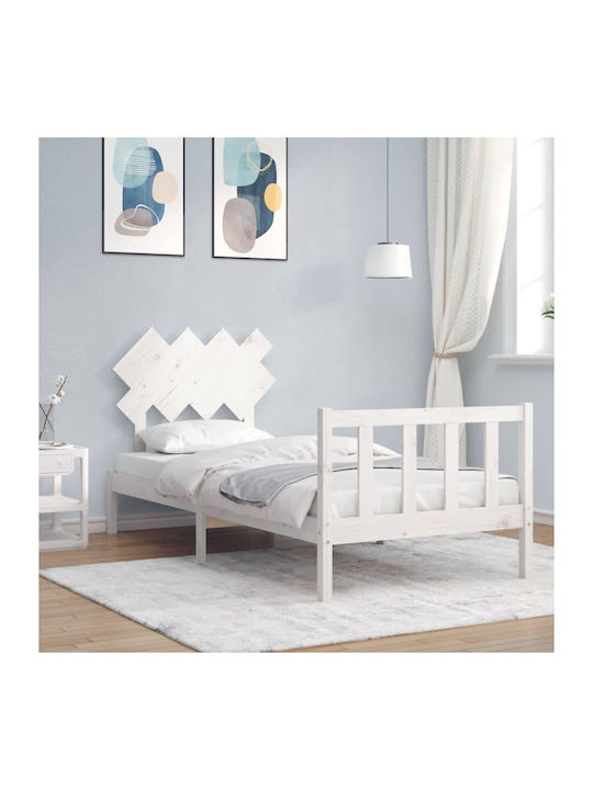 Κρεβάτι Μονό από Μασίφ Ξύλο Λευκό με Τάβλες για Στρώμα 90x190cm