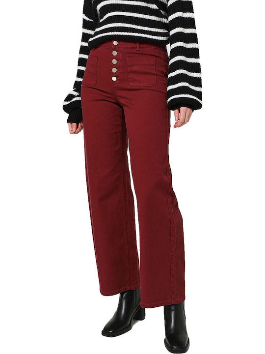 C'est Beau La Vie Women's High-waisted Fabric Trousers in Bootcut Fit Burgundy