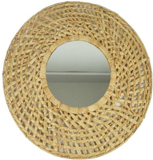 Next Boho Като Огледало за Стена с Бежов Металик Рамка Диаметър 90см 1бр