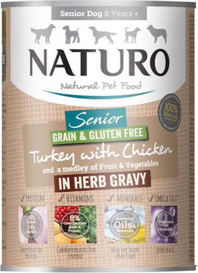 Naturo DOG Hrană Umedă pentru Câini Seniori în Conservă cu Curcan și Pui fără Cereale & Gluten 390gr