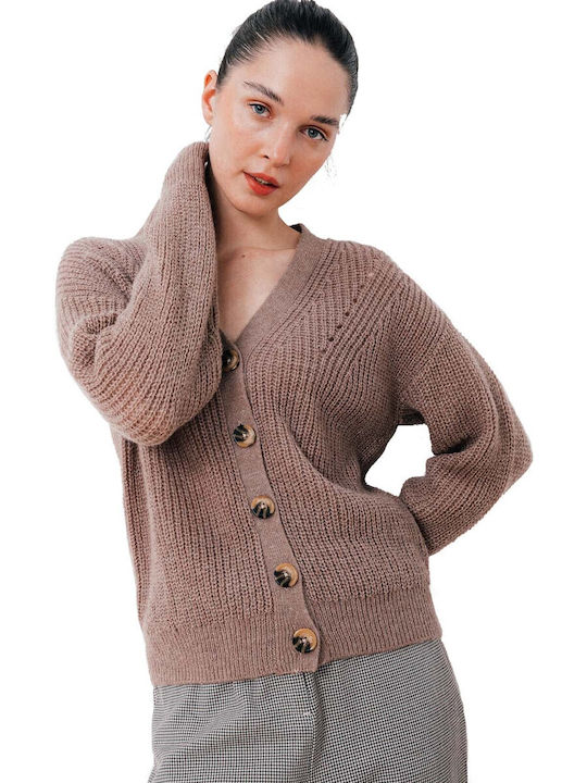 C'est Beau La Vie Women's Knitted Cardigan with Buttons Brown