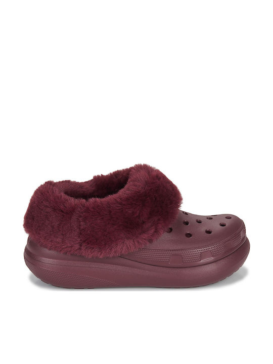 Crocs Furever Crush Women's Clogs with Fur Burgundy