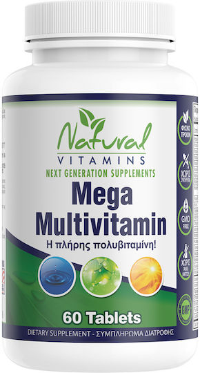 Natural Vitamins Mega Multivitamin Πολυβιταμίνη για Ενέργεια, Ενίσχυση του Ανοσοποιητικού & τα Μαλλιά 100mg 60 ταμπλέτες