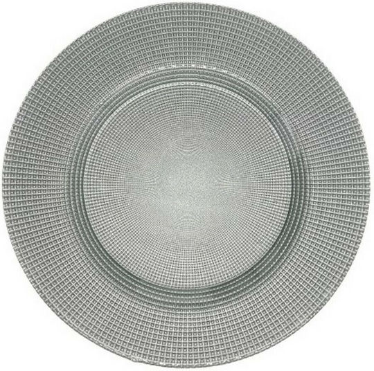 Round Glass Decorative Platter Silver 28x28cm