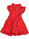 Children's Dress Short Sleeve Floral Set with Accessories Red