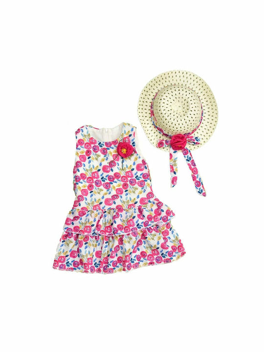 Potre Kids Dress Set with Accessories Floral Sleeveless Multicolour