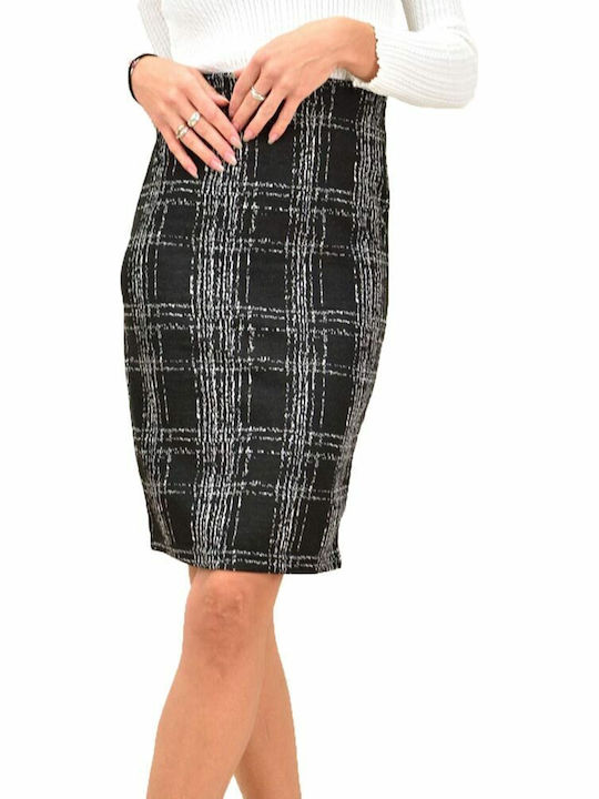 Potre Pencil High-waisted Midi Skirt Checked Black