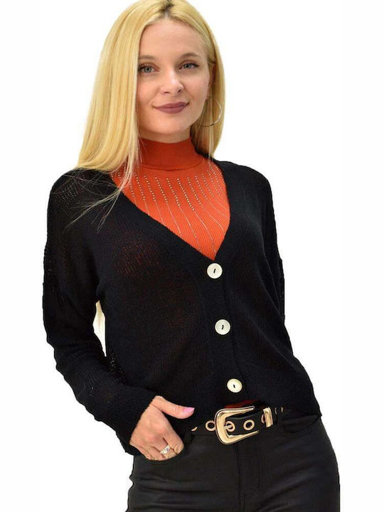 Potre Short Women's Knitted Cardigan with Buttons Black
