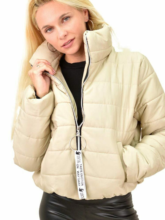 Potre Women's Short Puffer Jacket for Winter Beige