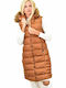 Potre Women's Long Puffer Jacket for Spring or Autumn with Detachable Hood Tabac Brownc Brown