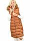 Potre Women's Long Puffer Jacket for Spring or Autumn with Detachable Hood Tabac Brownc Brown 21202030301