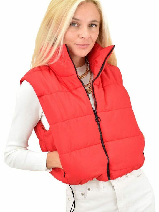 Potre Women's Short Puffer Jacket for Winter Red