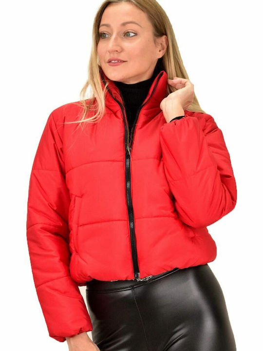 Kurz Damen Puffer Jacke für Winter Rot