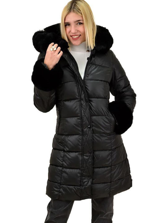 Potre Women's Long Puffer Jacket for Winter with Hood Black 222566021