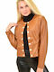 Potre Women's Short Biker Artificial Leather Jacket for Winter Tabac Brownc Brown