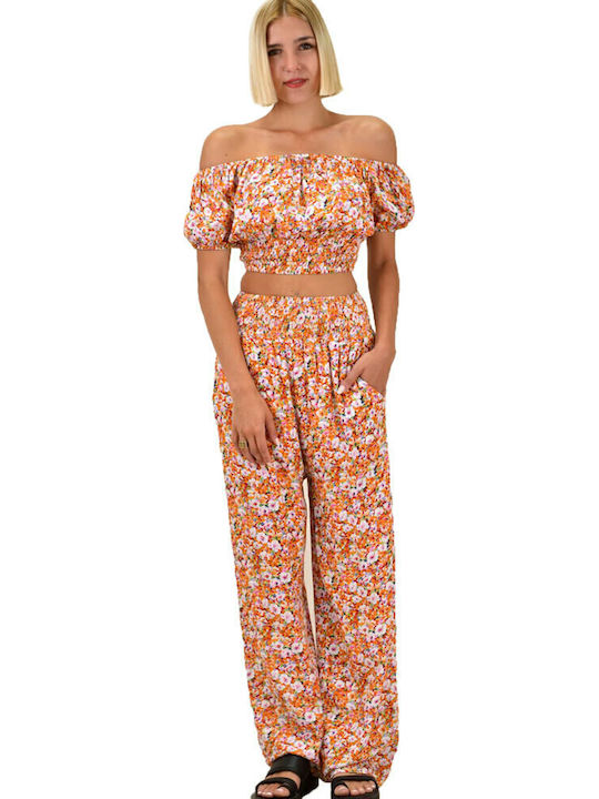 Women's Orange Set with Pants Floral